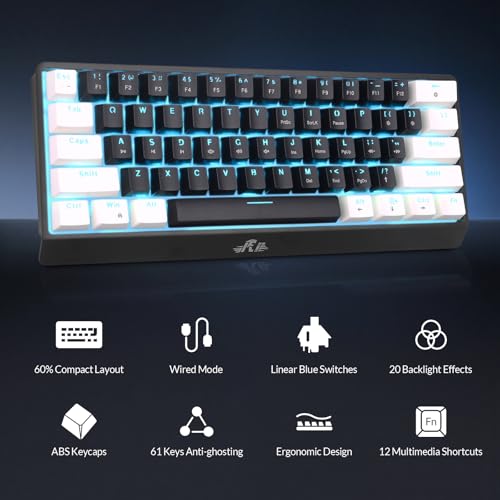 Rii RK806 60% Compact Blue Switch Keyboard