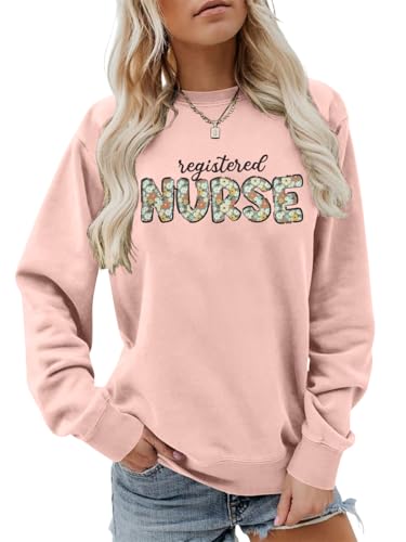 FASHGL Women Nurse Sweatshirt Registered Nurse Pullover Shirts Nurse Life Letter Print Shirt Nursing School Long Sleeve Tees