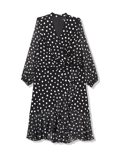 Tommy Hilfiger Vestido midi de jersey con cuello sobrepelliz y dobladillo asimétrico para mujer, Negro crema , 16