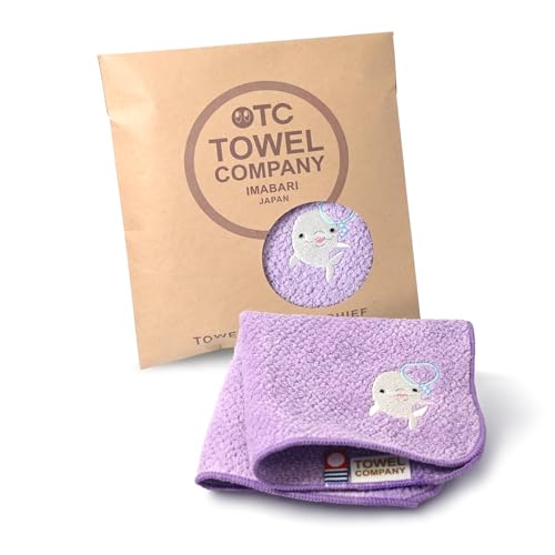 TOWEL COMPANY 今治タオル ハンカチ 22×22cm ギフト 刺繍 アクアリウムライフ 水族館 (シロイルカ（バイオレット）)のサムネイル