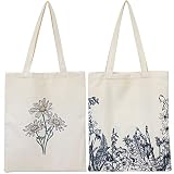 GRHOSE 2 PCS Floral Tote Bag Aesthetic Flowers Botanical Shopping Bag Beautiful Flowers Reusable Gro