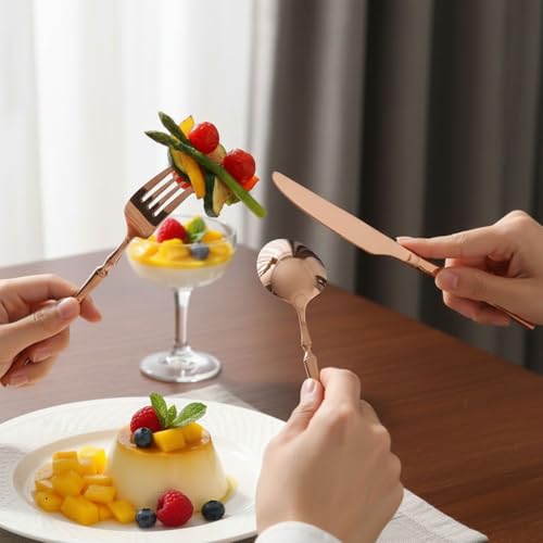 Image of 30 Pcs Rosegold Cutlery Set for Dining Table the Perfect Lightweight Silim Handle Tableware Including Dinner Spoon, Dinner Fork, Dinner Knife, Dessert Spoon & Dessert Fork