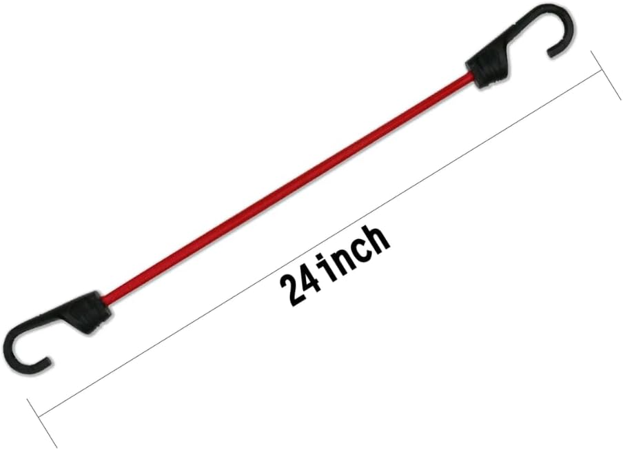 2-Pack 24-Inch Heavy-Duty Bungee Cords with Strong Steel Hooks, Red Elastic Tie Down Straps for Home, Garage, Truck, Camping, and Outdoor Use