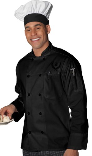 Edwards Garment 10 Pearl Button Classic Full Cut Chef Coat, Black, XS