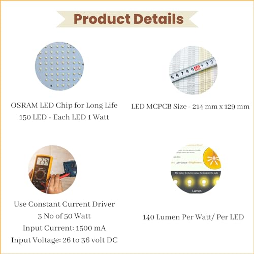 Image of 150 Watt LED MCPCB || High Lumen LED || 140 Lumen Per Watt - Colour: White - 6500 K || Life Span: 50000 Hrs || PCB Size - 214 x 129 mm - Pack of 1