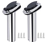 Pebbly Beach 2 PCS Stainless Steel Fishing Rod Holder Flush Mount 30 Degree with PVC Cap, Liner for