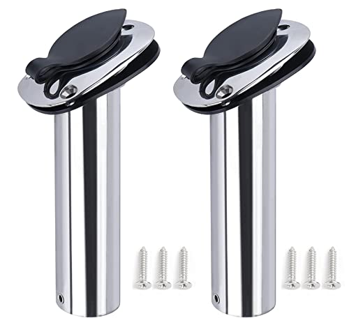 Pebbly Beach 2 Pcs Stainless Steel Fishing Rod Holder Flush Mount 30 Degree With Pvc Cap, Liner For Marine Yacht #TOP1