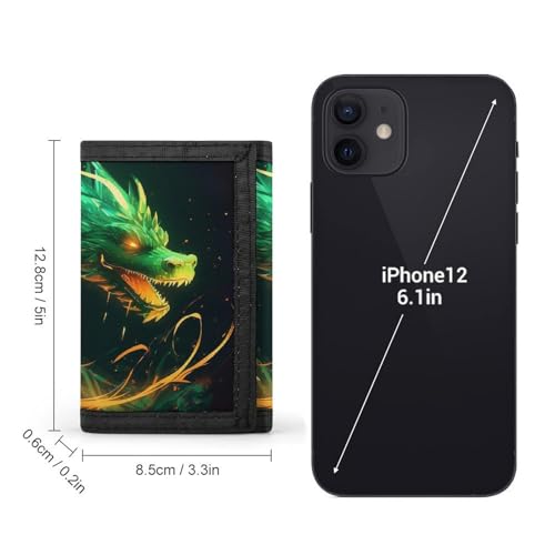 Green Dragon Trifold Wallet Coin Purse With 8 Card Slots Credit Card Holder Divided Billfold Wallet2