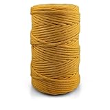 Netuno Cuerda algodón macramé Color Amarillo Miel 5 mm 100 m Hilo Artesanal Suave Resistente Trenzado decoración manualidad Bricolaje hogar Arte DIY