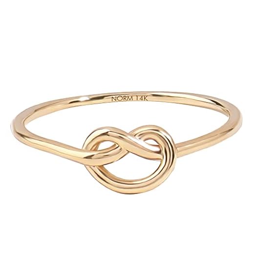 Norm Jewels 14k Solid Gold Knot Ring | Stackable Gold Ring | Minimalist Stacking Ring for Women | Promise Ring | Love Knot Ring Real Gold (Yellow Gold, 7)