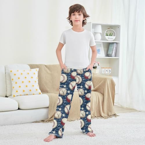 Pajama Pants Baseball White Stars Pattern Long Sleep Pants Lounge Bottoms4