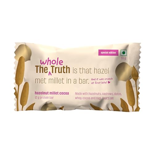 Image of The Whole Truth - Super Crunchy Hazelnut Millet Cocoa Protein Bar 12G | Pack of 5 x 55g | Cleanest Dessert Ever | Real Hazelnuts | Anytime Indulgence