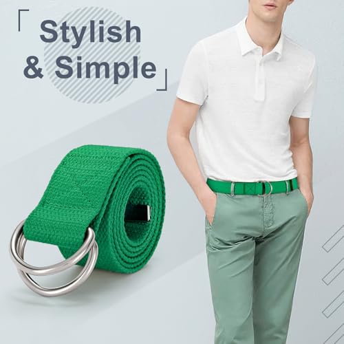 Image of WHIPPY Mens Canvas Belt with Metal Double D-ring 1 1 /2 inch Wide Plus Size Unisex Web Cloth Casual Belt for Jeans Pants
