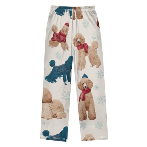 Winter Poodle Snowflake Boys Long Pants Soft Trousers Elastic Waist Kids Lounge Bottoms with Pockets S-XL2