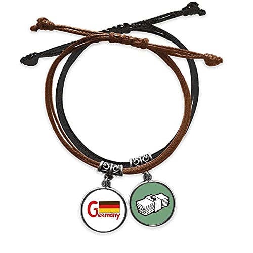Pulsera roja de bandera nacional con cuerda trenzada y cuero