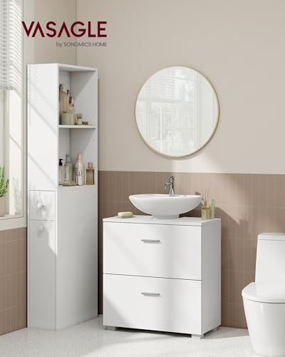 Vassagle Custos Collection - Under Sink Bathroom Cabinet With 2 Drawers, Under Sink Storage Cabinet, Tall Feet, Fits Various Washbasins, 30 X 60 X 63.8 Cm, Cloud White BBK521WB01 - 2