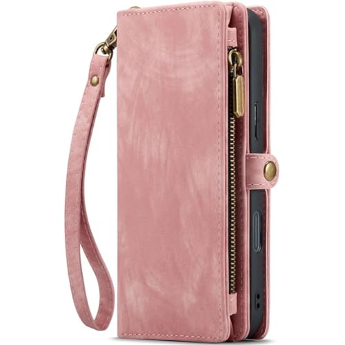 Étui en cuir haut de gamme amovible pour Samsung S23 FE rose avec finitions soignées