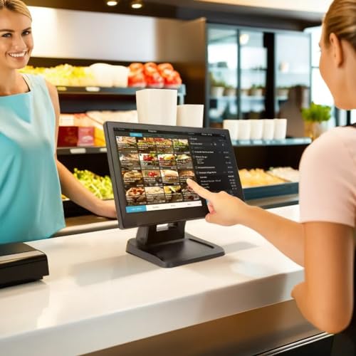 ANGEL POS 15.6 Inch 1920 x 1080 FHD IPS Touchscreen POS Monitor with Metal Stand, 10 Points Touch HDMI VGA, Waterproof Dustproof Screen 1080P, Indusitrial, Office, Retail, Gym, Warehouse (Black) - Thumbnail 6