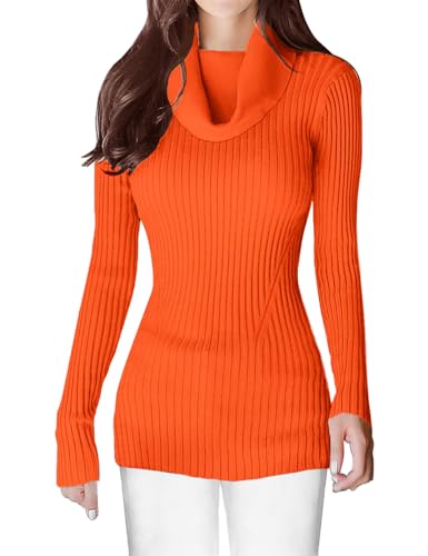 Image of v28 Women's Stretchable Cowl Neck Knit Long Sleeve Slim Fit Bodycon Sexy Sweater