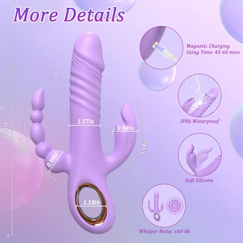 Image of Thrusting Dildo Vibrator Sex Toys for Women, G Spot Anal Rabbit Vibrators Adult Sex Toys with 7 Powerful Speeds & 7 Vibrating Modes Upgrade Silicone Waterproof Rechargeable,Purple