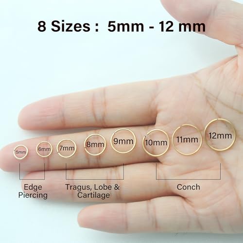 Small Cartilage Hoop Earrings for Women/Men, Thin Piercing Hoop Ring for Helix, Tragus, Conch, Nose (1 Pair 7mm,22g,14K Gold Filled)4