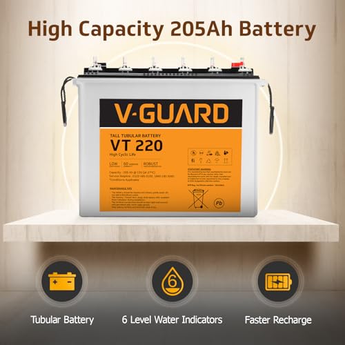 Image of V-Guard Inverter & Battery Combo (Aviolux 800 Inverter, VT 220 (205 Ah Tall Tubular Battery)) for Home, Office & Shops