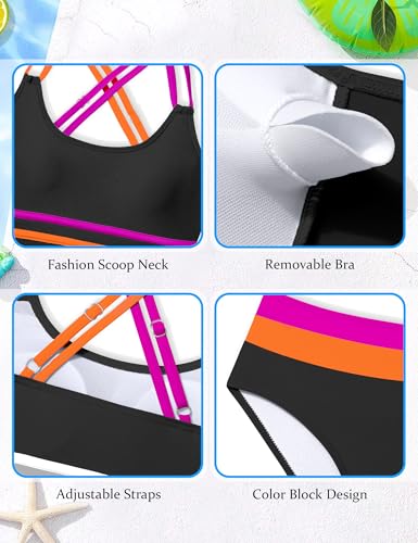 CRISONE Girls Swimsuits 15-16 Years Teen Bathing Suits for Girls 14-16 Girl Swimsuit Size 14-16 Girl's Two Piece Swimsuits Color Block Girl's Swim Suit Girl Modest Swimwear4