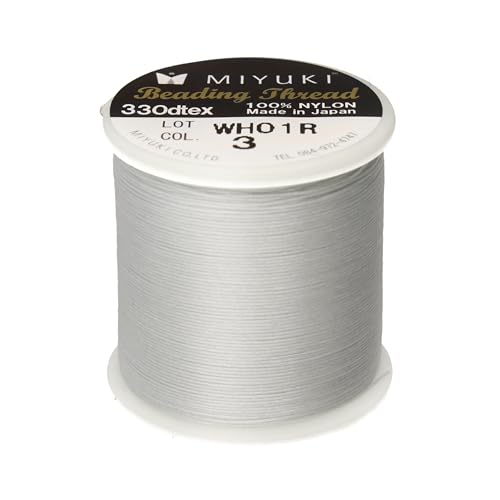 Miyuki Beading Thread Pre-Waxed Nylon String for Stringing Projects 50 Meter/55 Yard Spool Silver Color .2mm Diameter Made in Japan