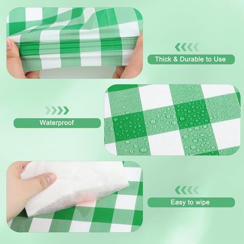 Image of Kochorie 54 Inch x 300 Ft Light Green Checkered Plastic Table Cloth Roll Disposable Waterproof Table Cover Plastic Table Cover Roll with Easy Slide Cutter for Outdoor Picnic /Home Dining /Spring Party