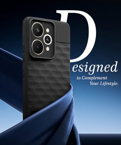 Image of WOW IMAGINE Back Cover for Realme 15 5G with Hexa Cube Design | Ultra Slim Soft Rubberised Case | Inner Velvet Fabric | Matte Silicone Flexible Mobile Case | Camera Protection - Black