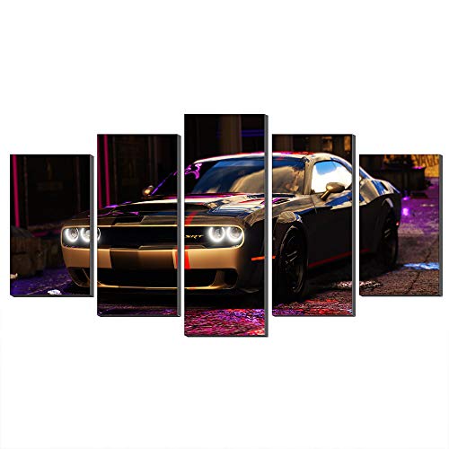 Or 2016 Dodge Challenger Gta 5 Dodge Voiture De Sport Toile Peinture À L'huile Mur Art 5 Panneaux Photo Impressions Sur Toile Artwork Pour La Décoration Intérieure (Pas de cadre,50_x_100_cm)