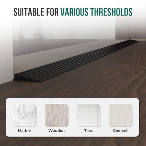 Image of Threshold Ramps for Doorways Self-Adhesive Rubber Ramps for Door Threshold Rubber Door Threshold Ramp for Wheelchair for Doorways, Curb, Power Scooters, Bathroom (Black, 3 /8'' Rise-3.3Ft Long)