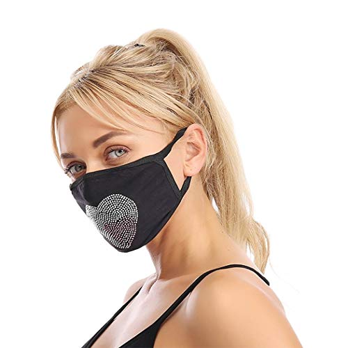Vivilly Sparkly Rhinestones Mask Proof Dust Halloween Black Mask Potection Wind Clubwear Party Mask Mardi Gras Jewelry for Women and Girls (Heart)