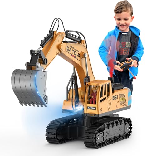 Remote Control Excavator Toys for Boys- Movable Claw Digger Trucks with Spray & LED, 11 Channel 2.4GHz Full Function Remote Control Crane for 6-12 Year Old Kids Christmas Birthday Gift