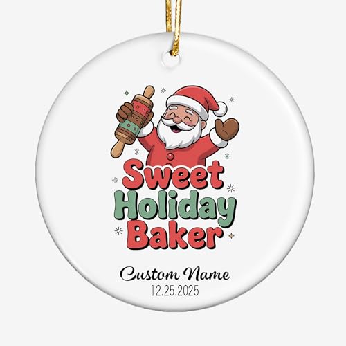 Baker Custom Christmas Ceramic Ornament – Personalized Name & Date Round Holiday Keepsake – Unique Location or Profession Xmas Gift for Families, Travelers, Teachers & Coworkers Hm0MTb