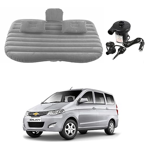 Image of Oshotto Multifunctional Car Travel Bed Mattress with Two Air Pillows, Car Air Pump Compatible with Chevrolet Enjoy (Grey)