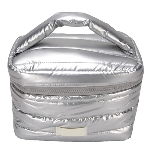 ZASCHMOY Trousse de Maquillage de Voyage, Organisateur de Cosmétiques, Trousse de Toilette de Grande capacité pour Femmes Voyageant en Plein Air, Tissu en Duvet 6L 23x16.5x15.5cm (Silver)