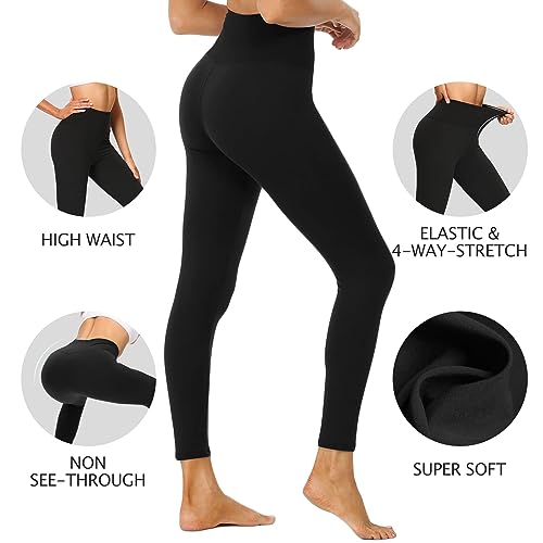 DDOBB 3 Pack Leggings for Women High Waisted Black Leggings Tummy Control Stretchy Pants Trousers for Gym Fitness Yoga Running Regular&Plus Size(B-Black*3) - Image 2