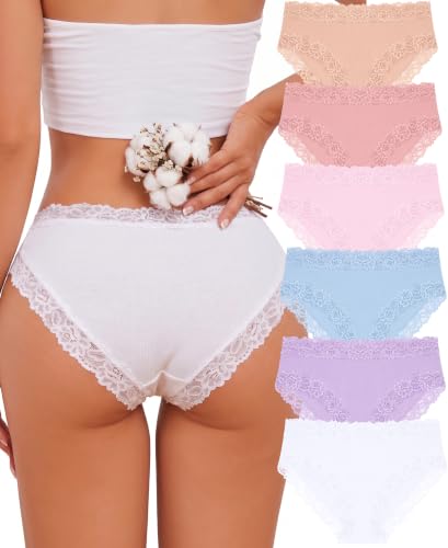 Image of Knowyou Cotton Underwear for Women Cheeky Bikini Womens Underwear Pack Sexy Lace Wasit Hipster Brief Panties for Ladies