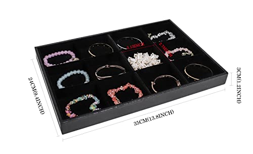 Image of Wudygirl 12 Grid Jewelry Tray Display Stackable Storage Earring Brooch Velvet, Black (12 Grid Jewelry Tray)