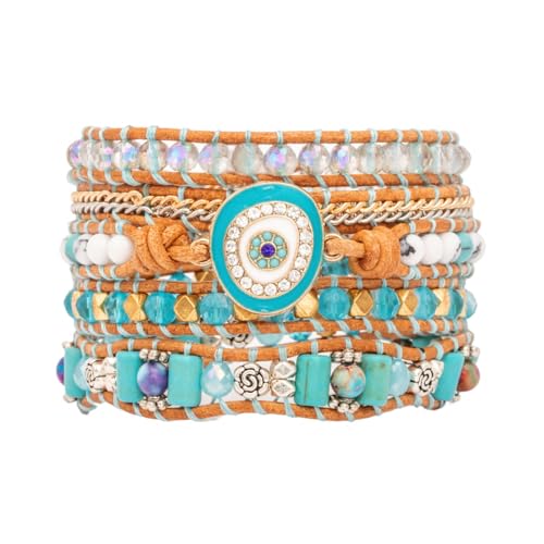 Image of YGLINE Boho Handmade Wrap Leather Tube Crystal Stone Bracelet for Women