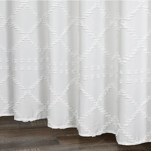 Gyihoong White Boho Shower Curtains For Bathroom, Long Farmhouse Shower Curtains 72X84 Inches, Shabby Chic Chenille Tufted Minimal Geometric Decorative Shower Curtains Set With 12 Hooks, Waterproof #TOP6