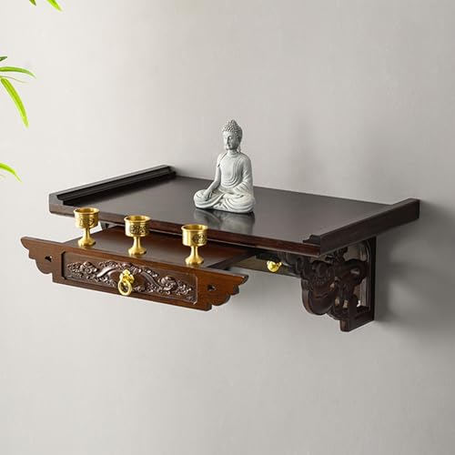 Table d'autel de méditation murale en bambou Puja avec tablette - 2