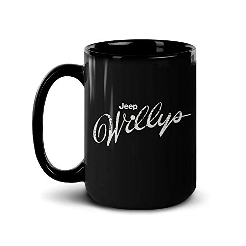 Jeep Willys Profile and Script Logo Black Mug - 15 oz