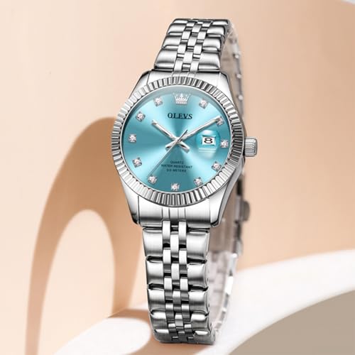 Image of OLEVS Watch Women Silver Watch for Women Luxury Diamond Womens Watches for Small Wrist Stainless Steel Waterproof Analog Quartz Date Elegant Reloj para Mujer