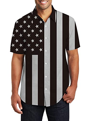 Mens America Patriotic Flag Shirt Independence Day Button Down Dress Camo Stripe Shirt 4th of July Patriotic USA Short Slevee Tee Top