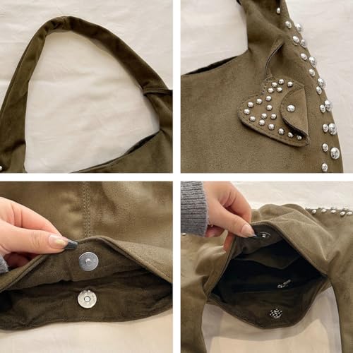 Hycurey Casual Retro Handbags for Women Fashionable Rivet Details Underarm Bag Suede Material Dumpling Bags for Daily Life4