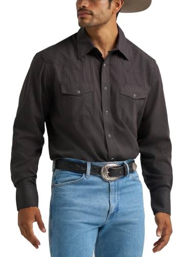 Wrangler Mens Sport Western Two Pocket Long Sleeve Snap Button Down Shirts, Black, Large US - image 3