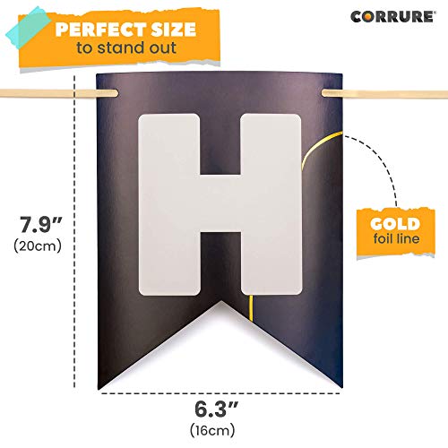 Corrure Happy Birthday Banner - Pre-Strung Blue Banners With Gold Foil - Large Party Flag Banner For Women Men Girls Or Boys - Fun Quality Birthday Decorations Supplies - No Assembly Required #TOP5