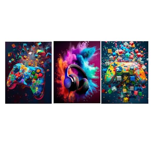 AOSEE Juego De 3 PóSteres De Pared Para Videojuegos,ImáGenes Para Juegos,PóSter De Videojuegos, DecoracióN De Juegos, DecoracióN De HabitacióN Infantil, Lienzo De Juegos, Adolescentes (Negro)